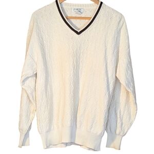 La Mode Men's Cream V-Neck Sweater Casual Preppy Golf Classic Old Money
